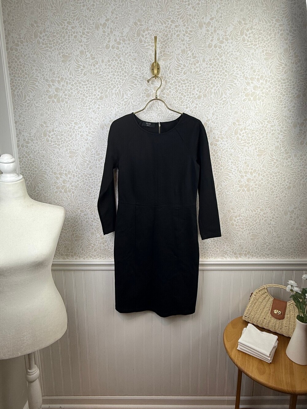 BRASS Black Long-Sleeved Ponte Knit Sheath Pencil Dress - Size - 8